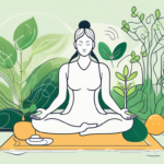 A serene landscape with symbols of wellness like a yoga mat