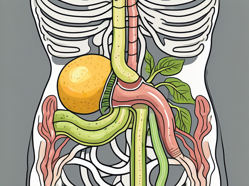 The human digestive system with a highlighted vagus nerve