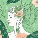 A healthy vagus nerve intertwined with various natural elements like leaves