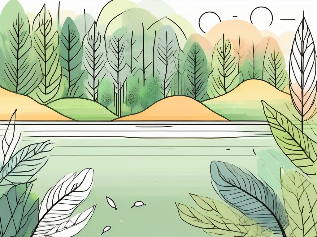 A serene landscape with elements symbolizing relaxation