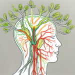 The vagus nerve extending from the brain and branching out to various organs in the body