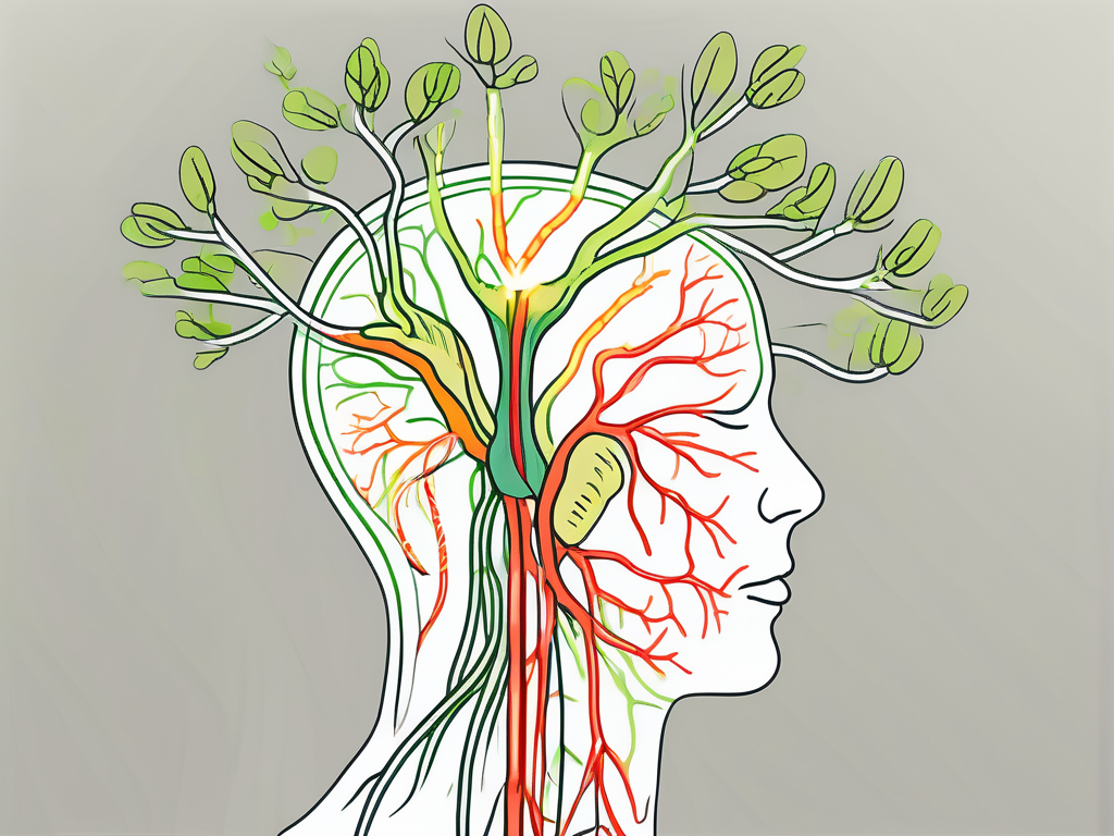 The vagus nerve extending from the brain and branching out to various organs in the body