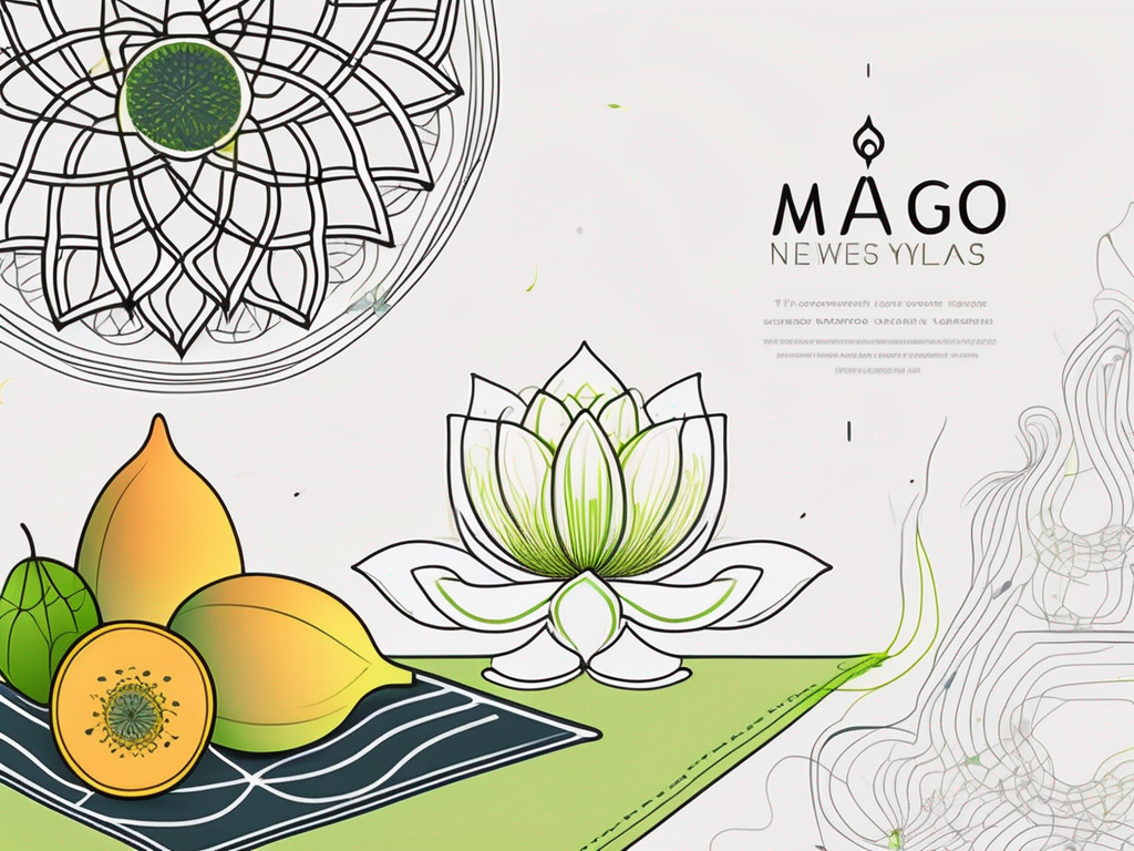 A serene yoga mat surrounded by symbolic elements like a lotus flower and abstract neural pathways
