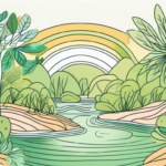 A serene natural landscape with elements symbolizing relaxation and wellness