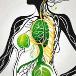 The vagus nerve highlighted in a silhouette of a pregnant woman's body