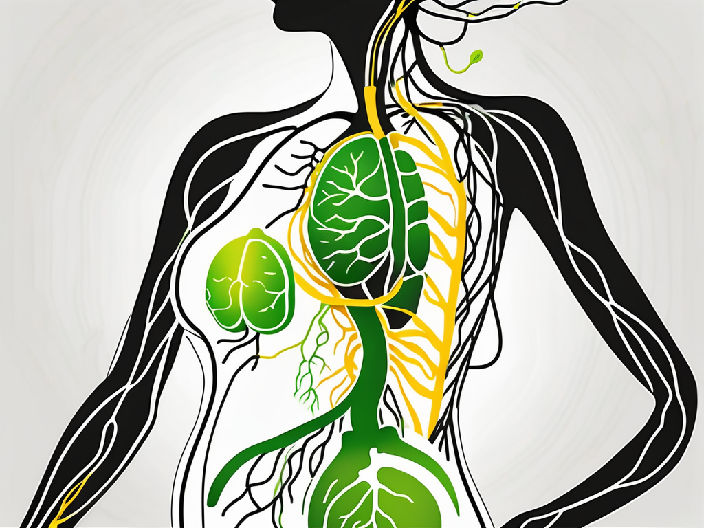 The vagus nerve highlighted in a silhouette of a pregnant woman's body