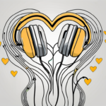 A pair of headphones connected to a heart
