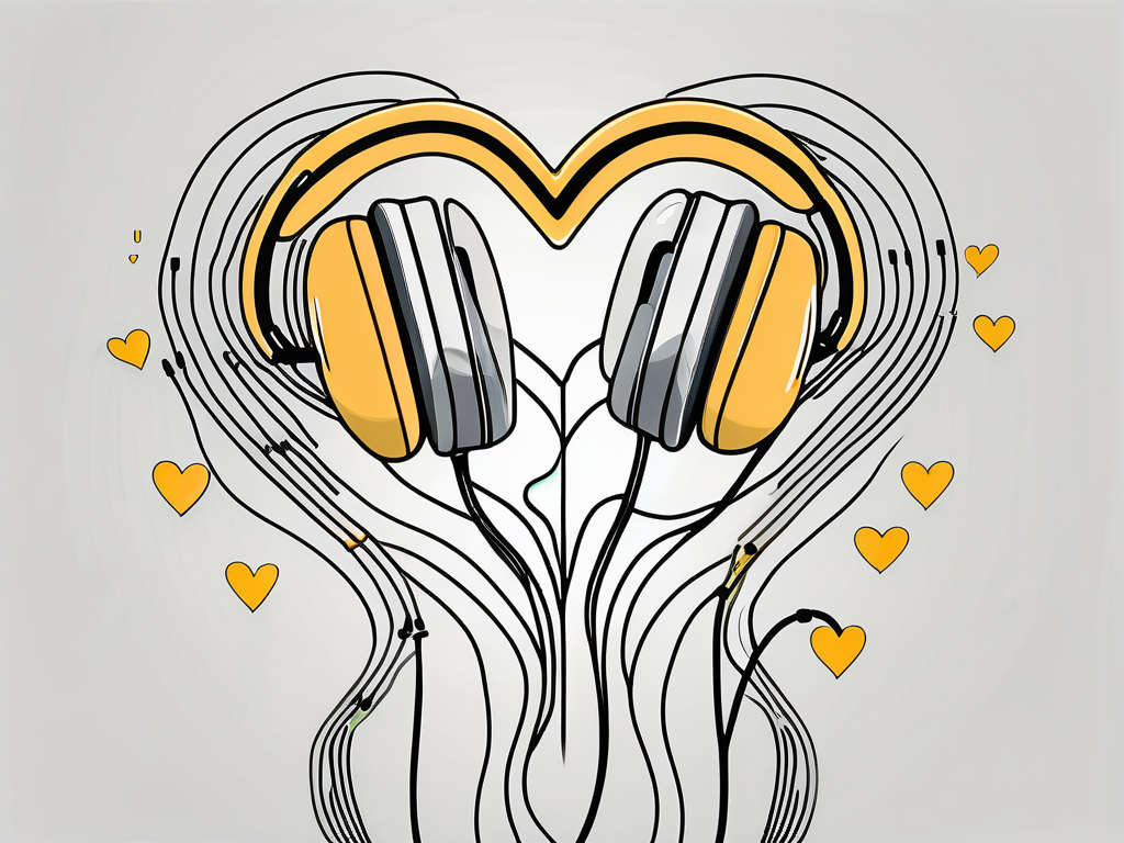 A pair of headphones connected to a heart