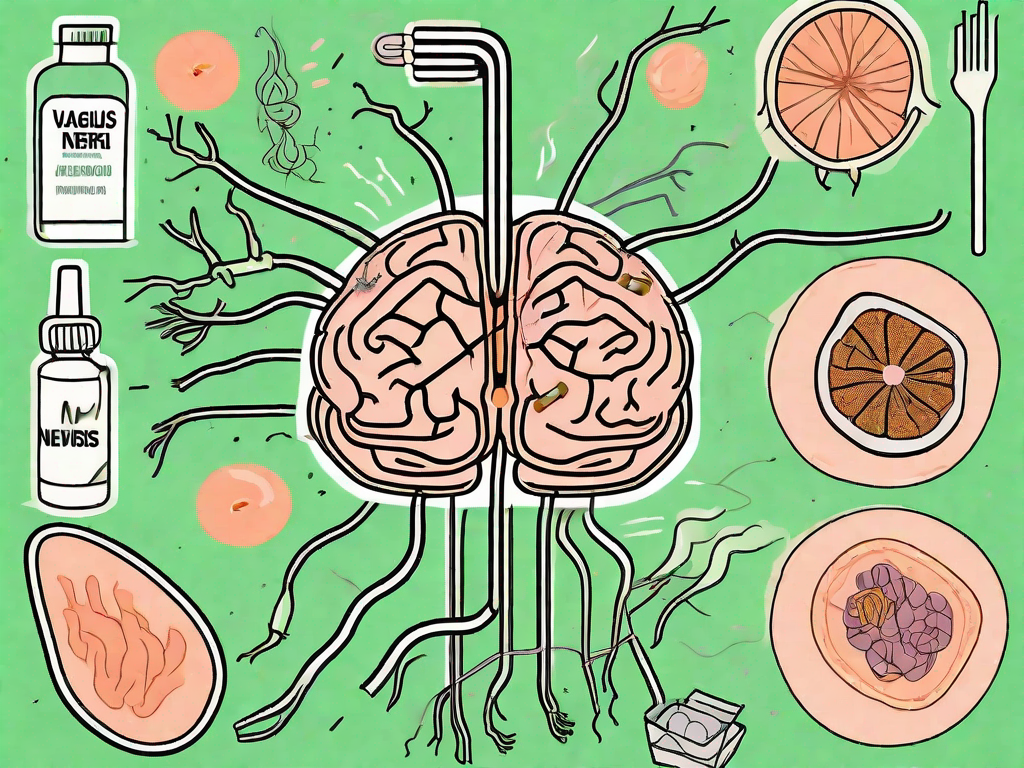 A damaged vagus nerve surrounded by various harmful factors such as alcohol