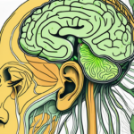 The human ear connected to the brain with the vagus nerve highlighted