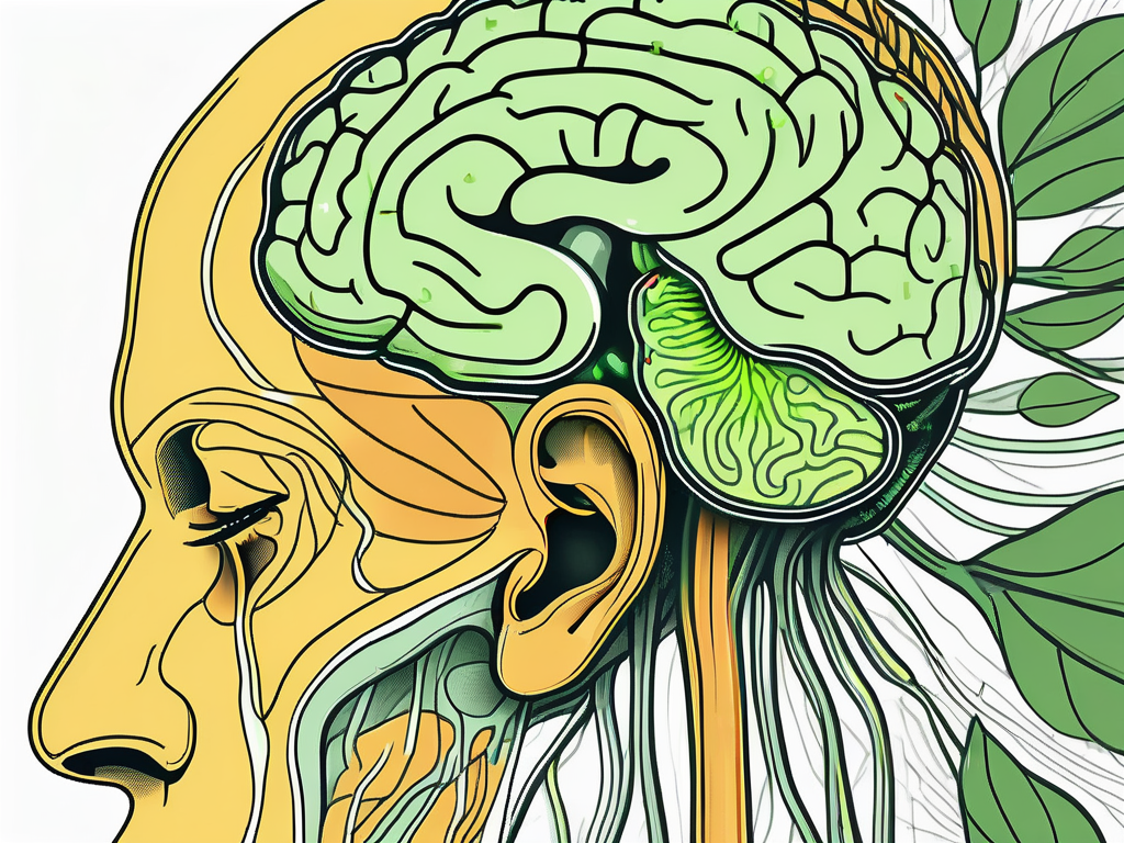 The human ear connected to the brain with the vagus nerve highlighted
