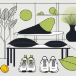 A serene landscape with various symbolic elements such as a yoga mat