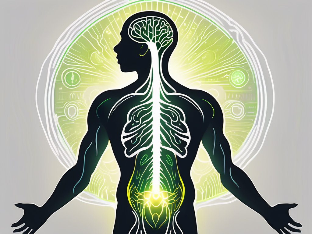 A human silhouette with a highlighted path from the brain down through the neck and torso