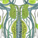 The human digestive system with the vagus nerve highlighted