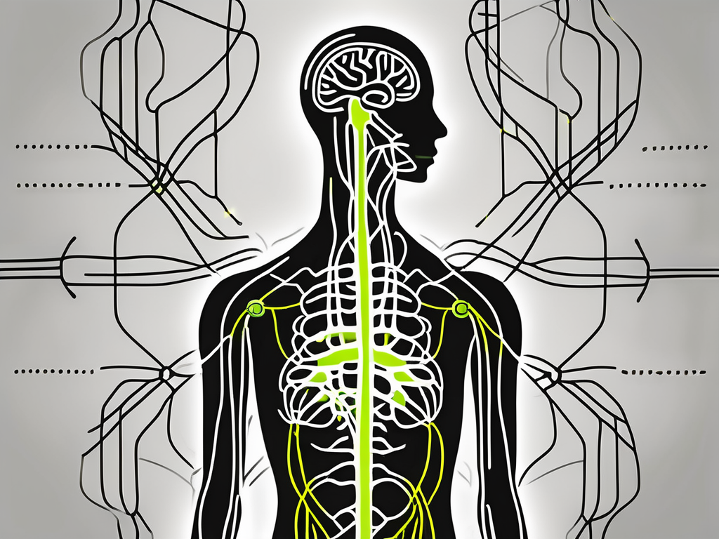 A vagus nerve stimulator device connected to a stylized image of the human nervous system