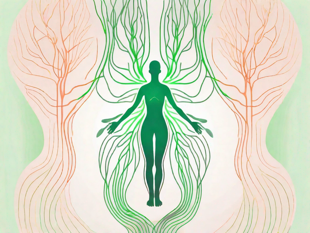A stylized human body silhouette highlighting the path of the vagus nerve