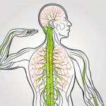 A human body silhouette highlighting the path of the vagus nerve from the brain to the abdomen