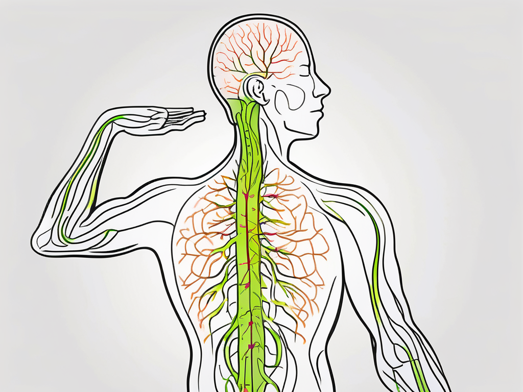 A human body silhouette highlighting the path of the vagus nerve from the brain to the abdomen
