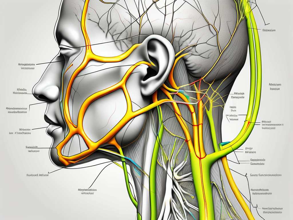 The auricular branch of the vagus nerve highlighted in a detailed