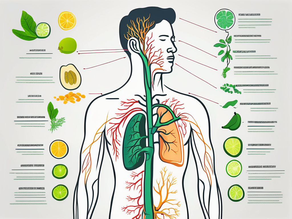 The human body highlighting the digestive system and the vagus nerve
