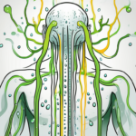 A cold shower with water droplets falling