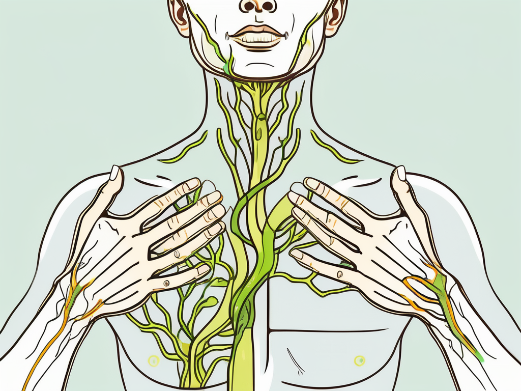 A pair of hands applying pressure to a stylized