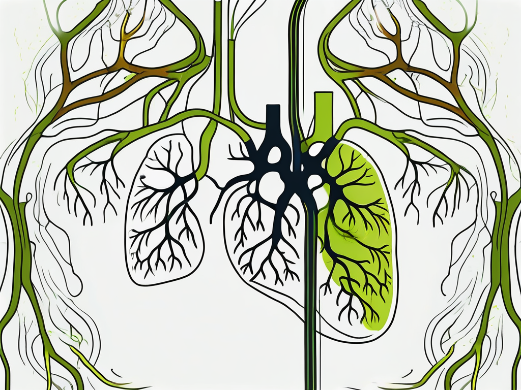 A pair of lungs connected to a stylized depiction of the vagus nerve