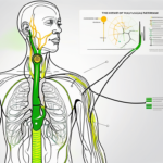 A stethoscope gently resting on a diagram of the human body highlighting the path of the vagus nerve