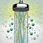 A cold shower head with water droplets falling