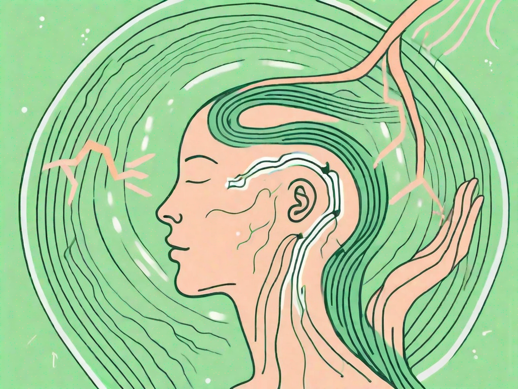 The vagus nerve in a human body with symbols of stress like lightning bolts affecting it