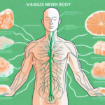 A human body silhouette with the vagus nerve highlighted