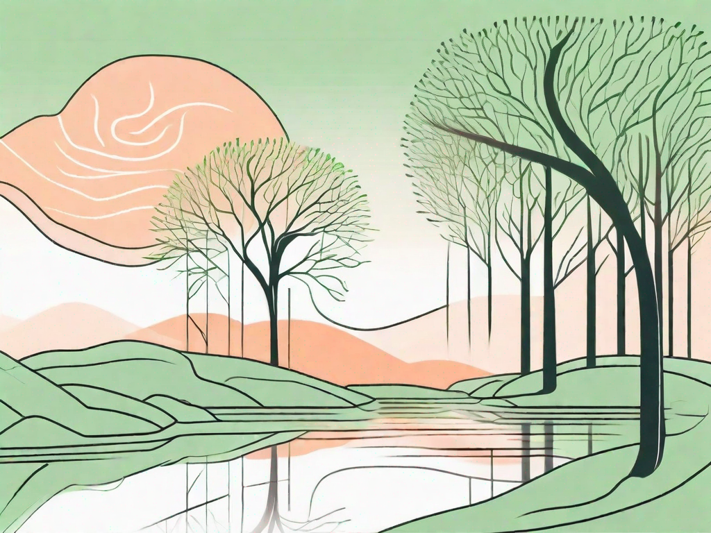 A serene natural setting with elements like a flowing stream