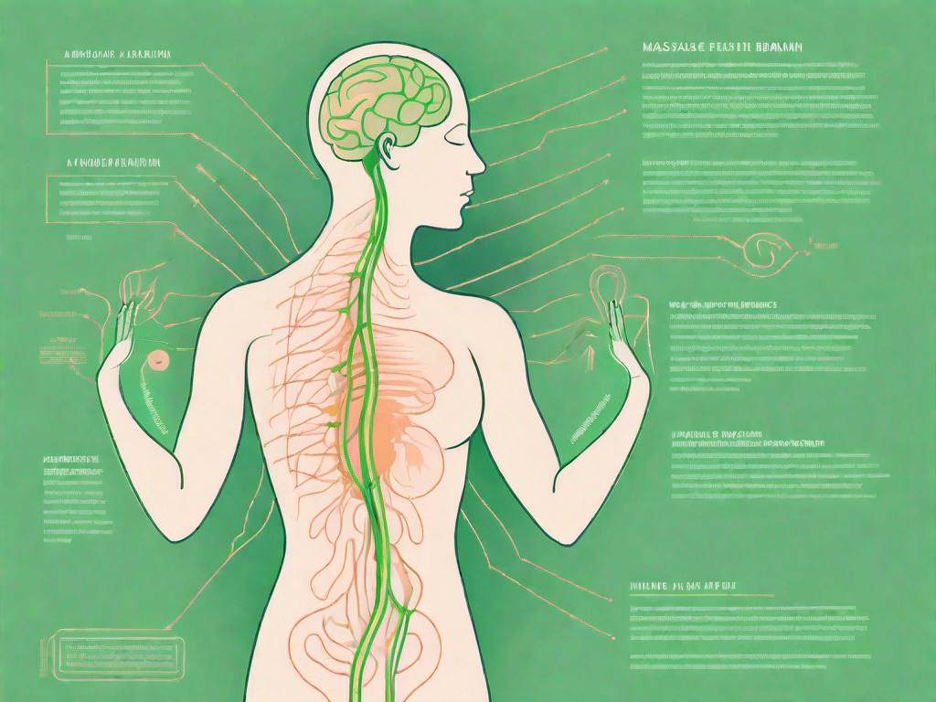 A human body silhouette highlighting the path of the vagus nerve from the brain through the neck and into the abdomen