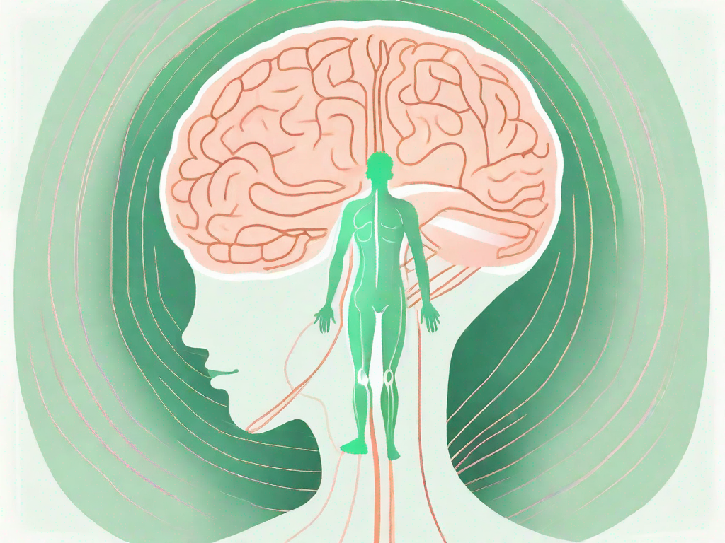 A human silhouette with a highlighted path from the brain to the abdomen