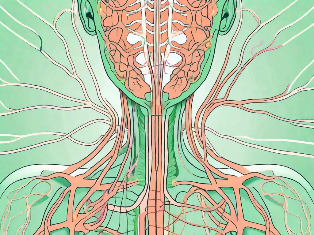 The human body showing the path of the vagus nerve