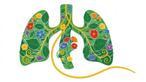 A flat folk-art vector illustration of the vagus nerve tracing down past the lungs, filled with stylised flowers and leaves on white.