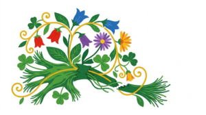 A flat folk-art vector illustration of a frayed damaged nerve decorated with stylised flowers on white.