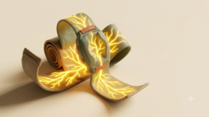 A sculpted matte clay heart rate monitor, marked by one bright golden light element.