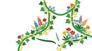 Flat vector illustration of a throat and upper chest surrounded by folk-art blooms.