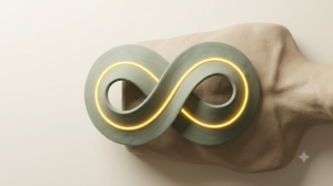 A sculpted matte clay TENS electrode pad placed on a neck, marked by one bright golden light element.