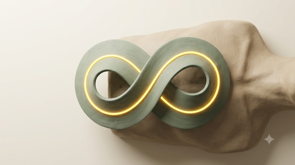 A sculpted matte clay TENS electrode pad placed on a neck, marked by one bright golden light element.