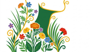 A flat folk-art vector illustration of a human neck in profile framed by stylised flowers and vines on a white background.