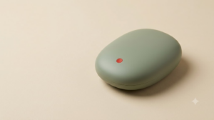 A small smooth unbranded pebble-shaped chest device on a plain backdrop.