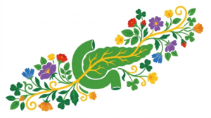 A flat folk-art vector illustration of a human pancreas surrounded by stylised flowers and curling vines on a white background.