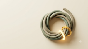 A soft matte clay render of a diaphragm muscle as a coiled cord resting in a loose spiral, with a single bright golden light element.