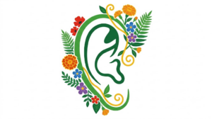 A flat vector illustration of a human ear on a white background.