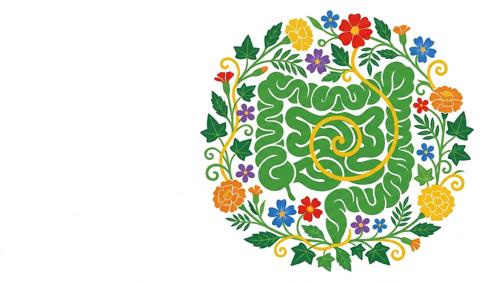 A flat vector folk-art illustration of a human small intestine on a white background.