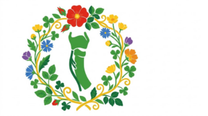 A flat folk-art vector illustration of a vagus nerve running down beside the windpipe, decorated with stylised flowers on white.