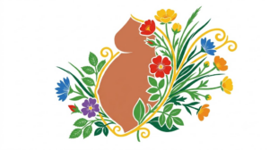 A flat vector folk-art illustration of a pregnant human abdomen in profile on a white background.