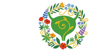 A flat vector illustration of a human bladder encircled by a folk-art wreath of flowers on white.